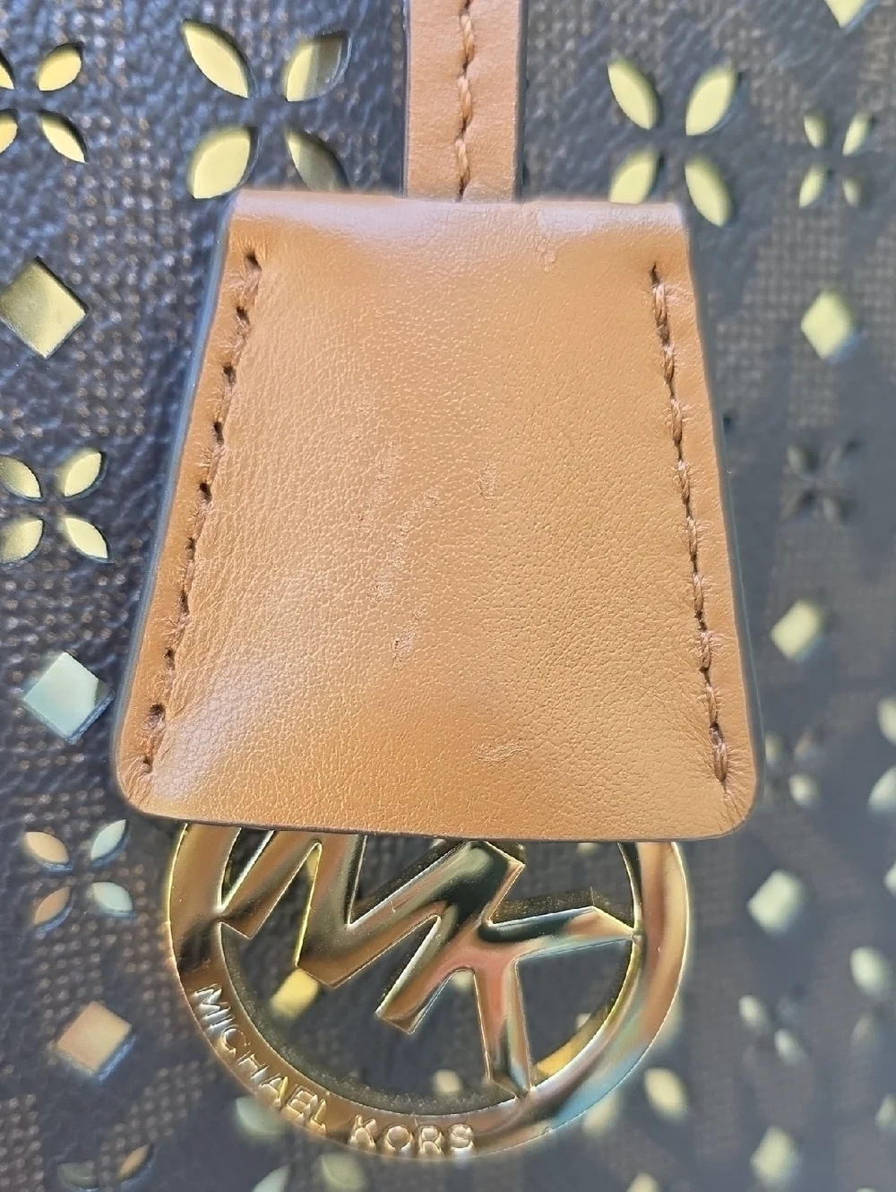 Michael Kors Brown Floral Lasercut Tote Tan Leather Handles Shoulder Bag - Picture 15 of 15